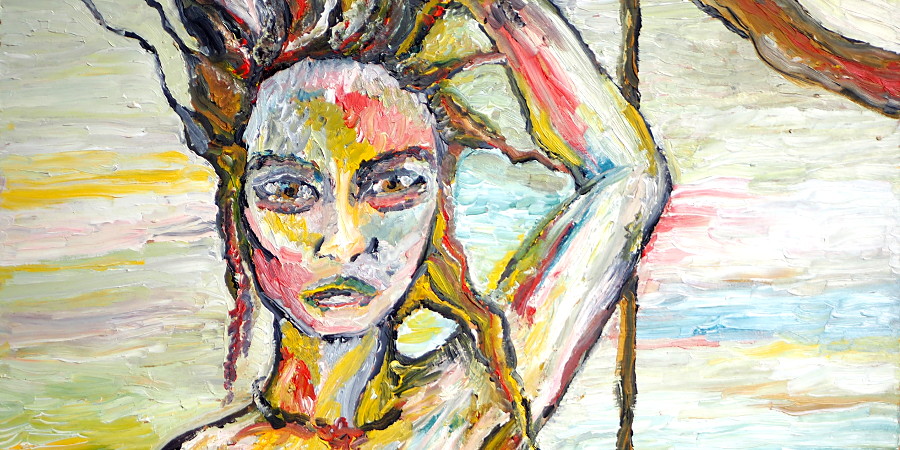 expressionistisches Ölbild einer wild aussehenden Frau